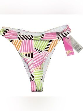 Women's Pink Multicolor Striped High-Cut Bikini Bottom